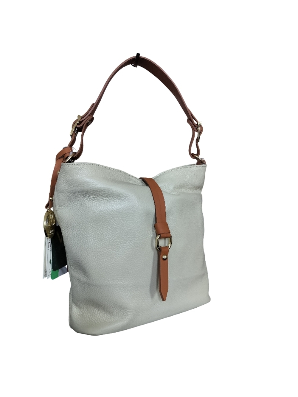 Valentina Leather Hobo Bag in Cream with Tan Strap NWT